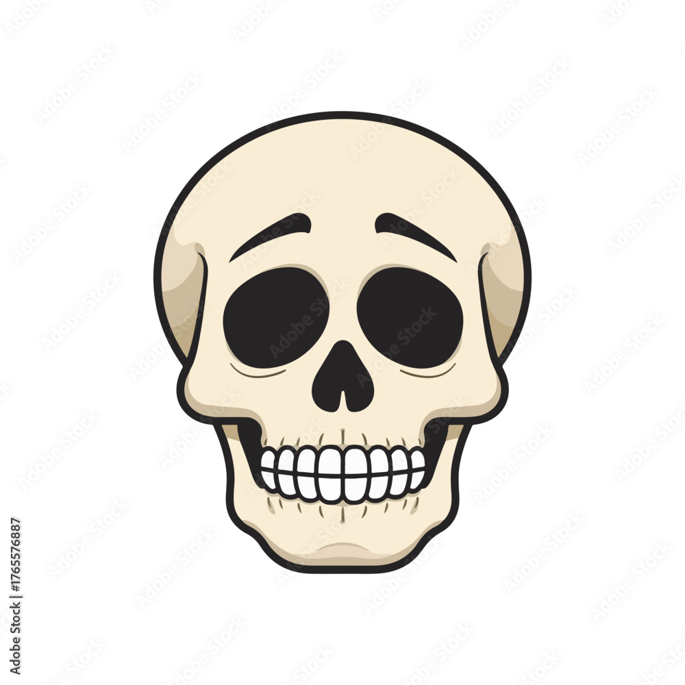 Fototapeta premium Cute cartoon skull with big eyes and smiling mouth