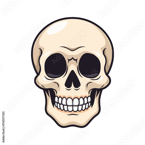 Cute cartoon skull with big eyes and smiling mouth