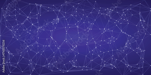 Bright white network structure with interconnected nodes and lines against a deep blue gradient background, symbolizing digital connections and data flow
