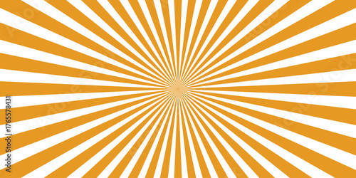 Vibrant orange and white sunburst radial burst pattern background with a central square emanating outward lines creating a dynamic energetic graphic design element