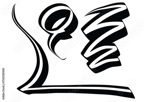 Dynamic black and white calligraphic shapes and brush strokes. Ideal for creating expressive logos, modern abstract art, japanese sumi-e style designs, and kinetic typography.