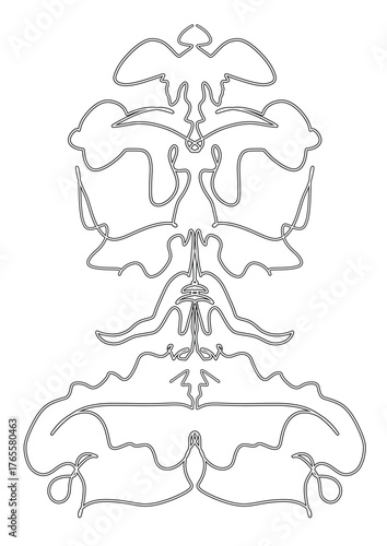 A vertical symmetrical ornament resembling a totem or Rorschach inkblot in a dotwork style. Perfect for abstract art, print design, tattoos, and spiritual or esoteric themes.
