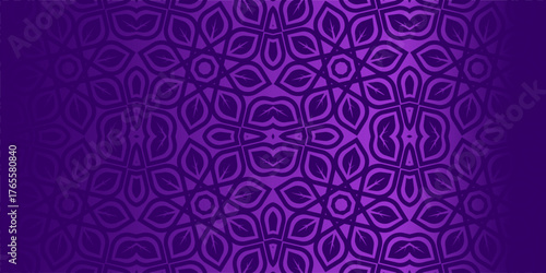 purple background with floral ornament, Vibrant, Purple Floral Geometric Pattern Background, Seamless Leaf Mandala Design Vector, Modern Islamic Art Wallpaper in Violet Hues