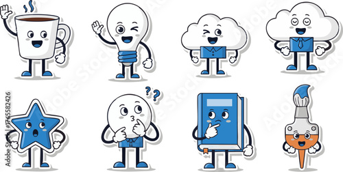 Cute Cartoon Object Characters Set with Faces and Limbs - Adorable Animated Icons and Mascots