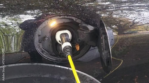 ev station Electro mobile car vehicle charging battery accumulator ac dc loading ecological engine electric wire full fast lamp detector indicator blinking period future technology filling long lastin