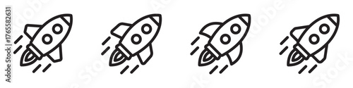 Rocket Line Icon Set – Minimal Outline Rockets, Startup Launch and Innovation Symbol Collection
