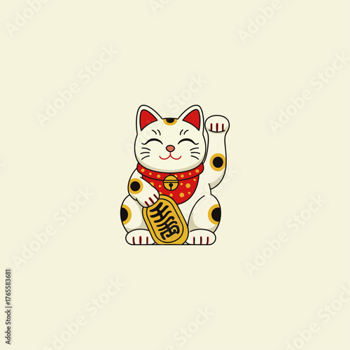 Japanese cat maneki neko icon flat vector design.