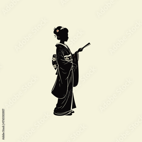 Japanese geisha silhouette icon flat vector design.