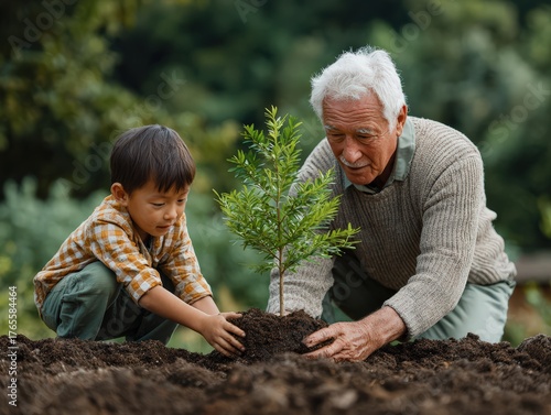 Joyful Family Planting Trees in Nature on Arbor Day