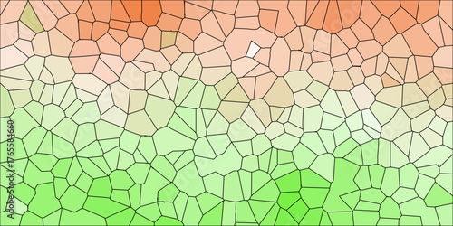 Organic Mosaic Pattern with Gradient Green and Orange Hues and Black Outline Texture background