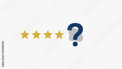 Four golden stars indicating a positive evaluation alongside a large dark blue question mark, symbolizing the uncertainty and need for further feedback or a pending review on a flat white background