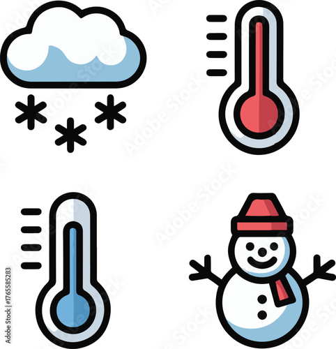 Illustration of winter elements with thermometer and snow symbols for cold weather concept image