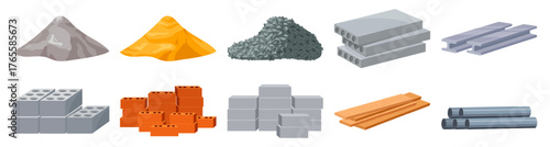 Building and Construction materials - brick, rubble, sand, blocks, wood and stone.