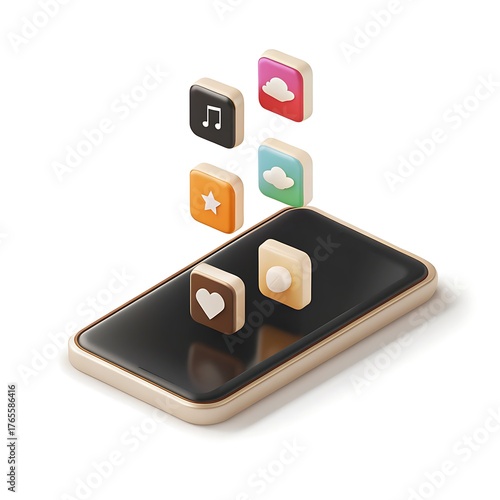 Smartphone with app icons isolated on white background