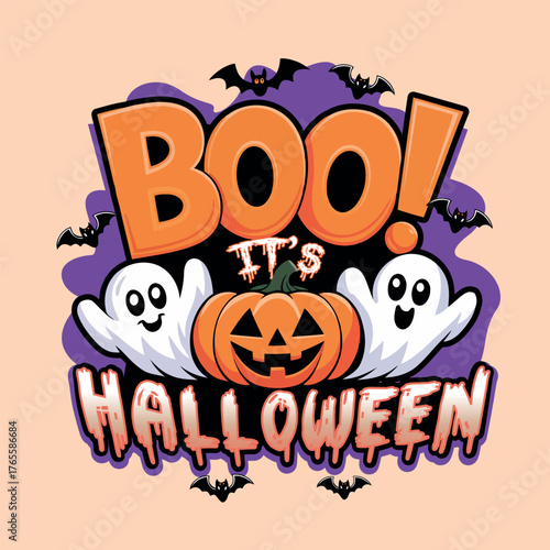 Boo It’s Halloween – Funny Ghost Typography with Pumpkin.