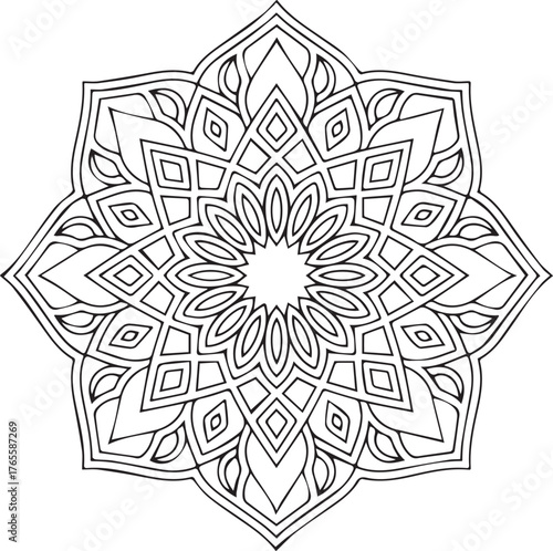 Exquisite symmetrical geometric mandala radiates intricate patterns against a transparent canvas enhancing appeal