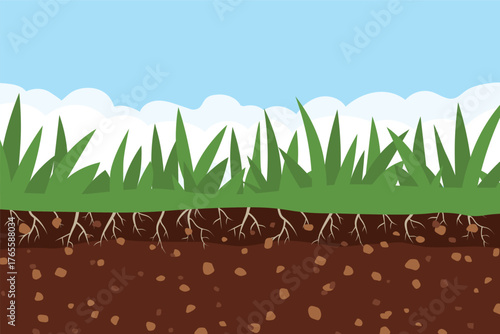 soil and grass against blue sky- vector illustration