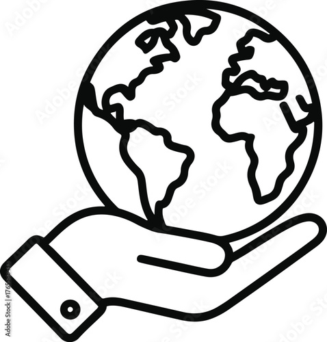 Illustration of a hand holding the world symbolizing global responsibility and environmental care
