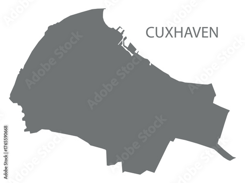 Cuxhaven city map with boroughs grey illustration silhouette shape