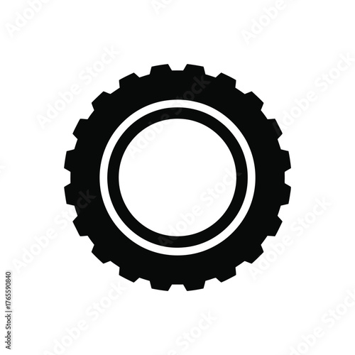Minimalist black and white vector icon of a tire tread for automotive and mechanical designs scalable eps silhouette vector illustration white background
