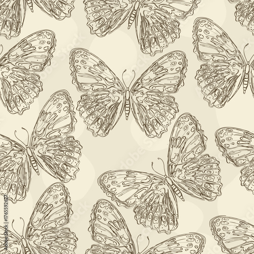 Vector seamless pattern design with hand drawn butterflies