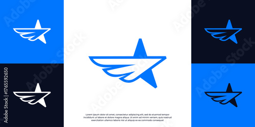 Creative bird and star logo design. This clean and professional design is suitable for companies, sports teams, or creative agencies.