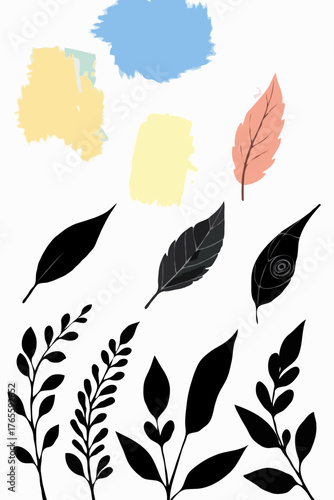 Vibrant Botanical Leaves Set Black and White Vector