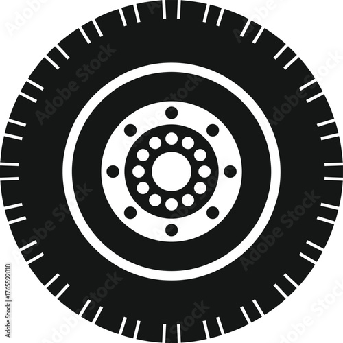 Minimalist black and white vector illustration of a truck tire and rim for scalable graphic design silhouette vector illustration white background