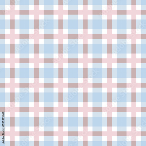 Soft and cute seamless repeat gingham plaid pattern in pastel pink and blue. Ideal for use as a background, fabric, textile, wallpaper, digital paper, or designs with a sweet, baby, or preppy style.