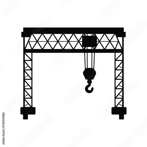 Silhouette illustration of a gantry crane with hook for industrial lifting and construction projects eps vector silhouette vector illustration white background