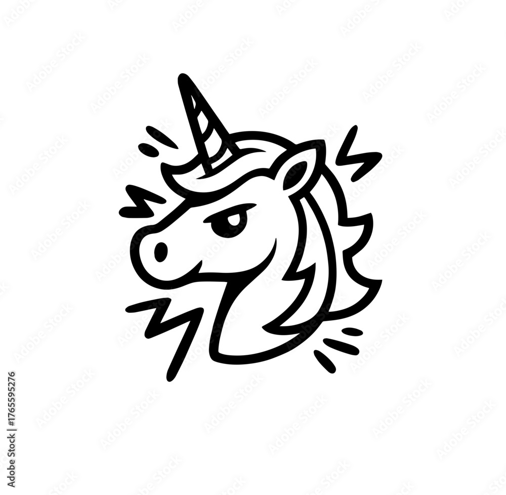 Obraz premium Silhouette head unicorn icon, logo 