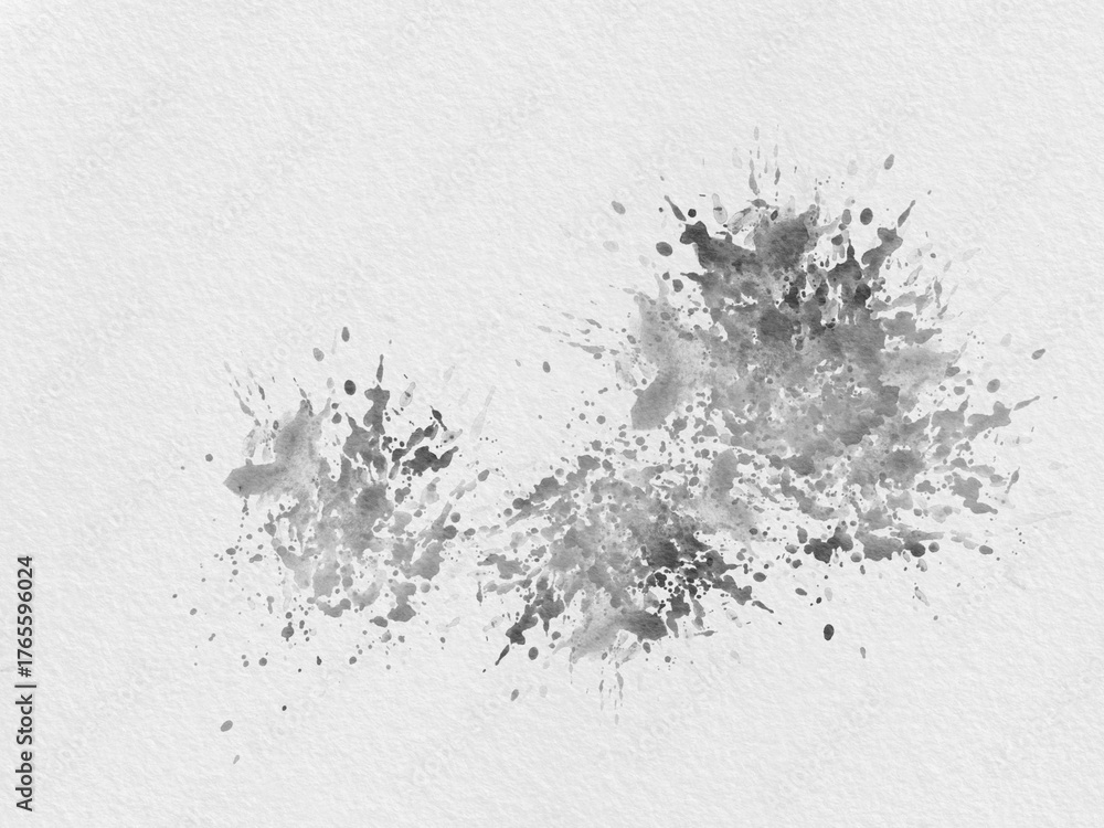 Fototapeta premium Abstract Black Splatter Watercolor Texture Paint on White Paper