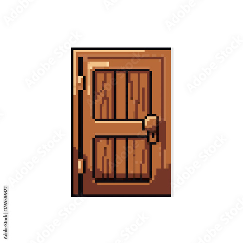 Pixelated Wooden Door – Closed and Secure