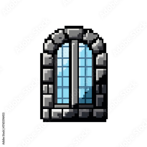 Pixelated Stone Window with Blue Glass