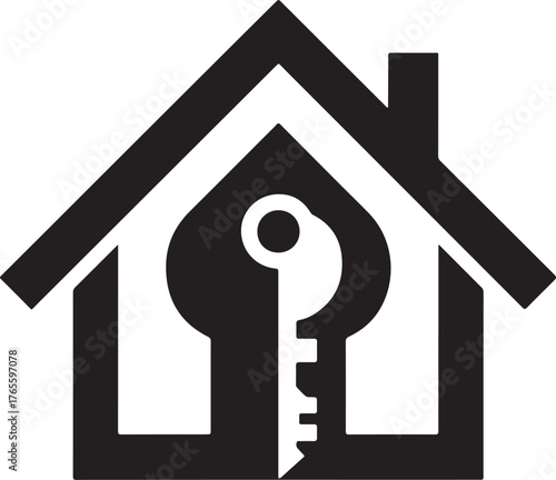 House and Key Icon Vector Illustration for Real Estate Concepts
