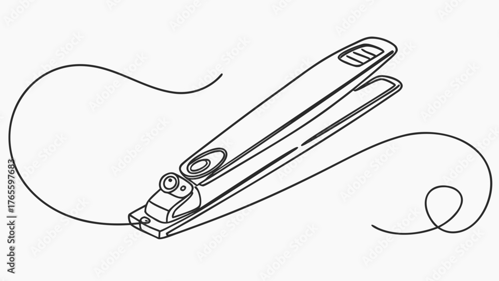 Obraz premium Sleek continuous line drawing of hair straightener with cord, perfect for beauty blogs, salon promotions, modern minimalist design projects & hairstyling guides