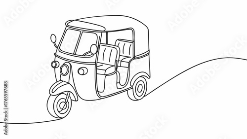 Line art travels with a rickshaw for creative projects, embodying simplicity and adventure, perfect for branding and storytelling, originally scalable vector
