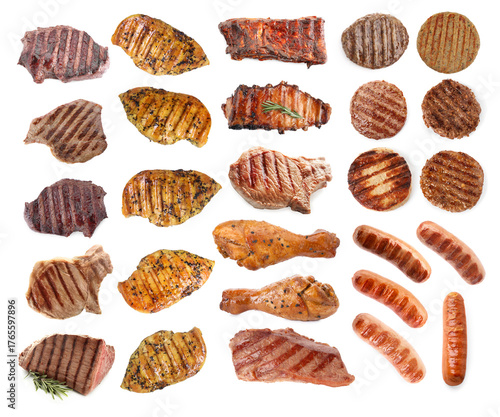 Wallpaper Mural Grilled meat and sausages isolated on white, set Torontodigital.ca