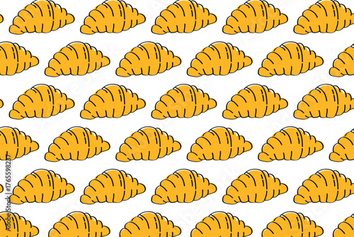 Hand-drawn croissant pattern for menu design and textile projects. Playful croissant pattern. Perfect for packaging, branding, cafe decor, and bakery design.