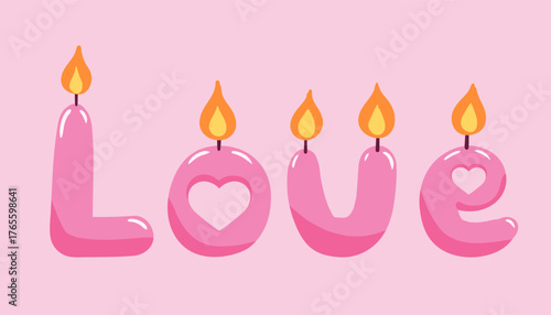 Valentine s Day romantic illustration. Vector illustration with cute candle in the form of words Love