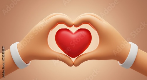 Heart 3d hand gesture emoji. Cartoon hands make heart shape together. Romantic Love, unity and care, compassion positive sign. Vector realistic smooth render icon
