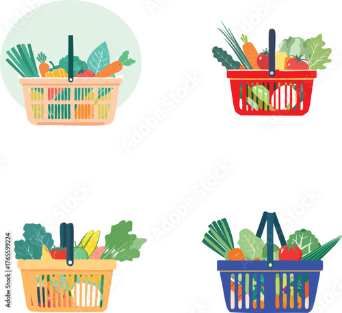Fresh vegetables in shopping basket illustration