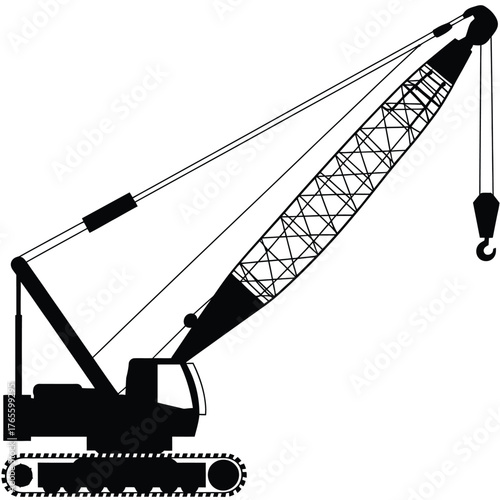 Silhouette illustration of a crawler crane for construction and heavy lifting eps vector silhouette vector illustration white background