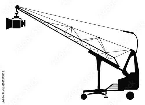 Silhouette illustration of a movie camera crane vector graphic for production and filming projects silhouette vector illustration white background