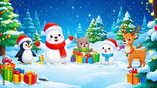 snowman and christmas tree