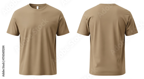 Plain tan short sleeve t shirt front and back view