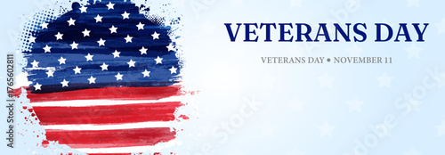Grunge artistic American flag with the text 'Thank you veterans' on a light blue background, honoring those who served. Veteran's day concept.