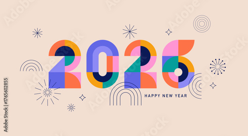 Colorful geometric New Year 2026 banner