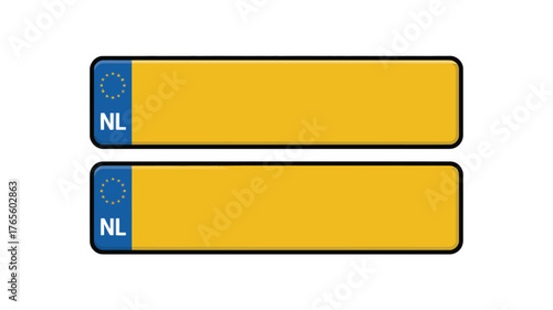 Two blank Dutch license plates vector illustration with EU symbol and NL country code isolated on white background