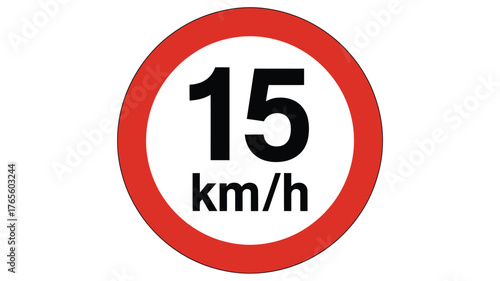Fifteen kilometers per hour speed limit sign red circle border regulatory traffic symbol for roads and highways